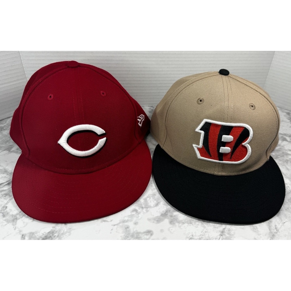Lot Of 2 59Fifty Size 7 3/4 Hat Caps Cincinnati Reds MLB Cincinnati Bengals NFL